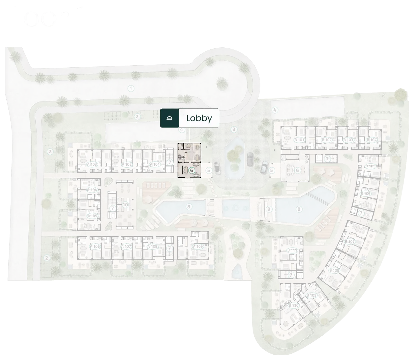 Floor 1 plan of ELITE Cap Cana highlighting the lobby