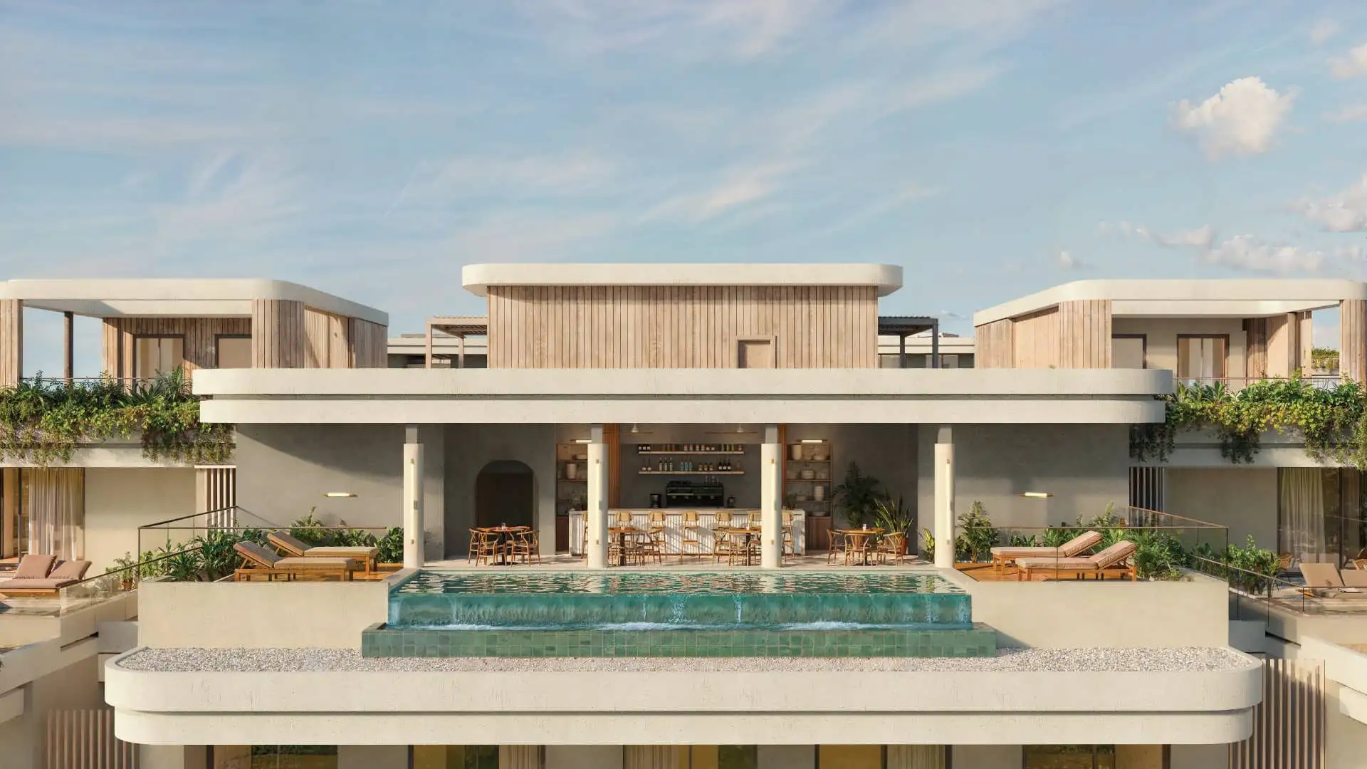 Rooftop bar with infinity pool and sun loungers, ELITE Cap Cana