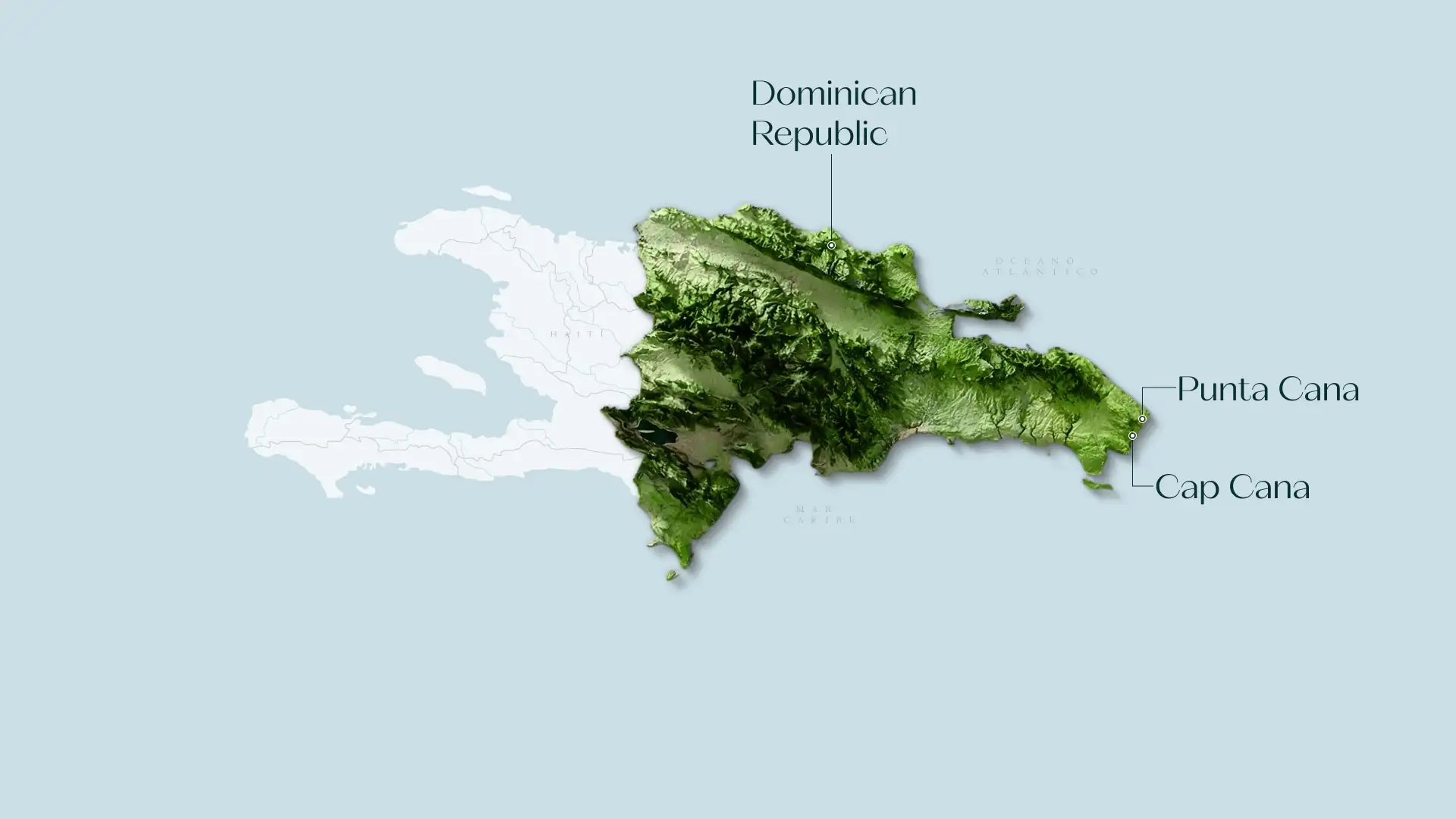 Map of the Dominican Republic showing the location of Punta Cana and Cap Cana