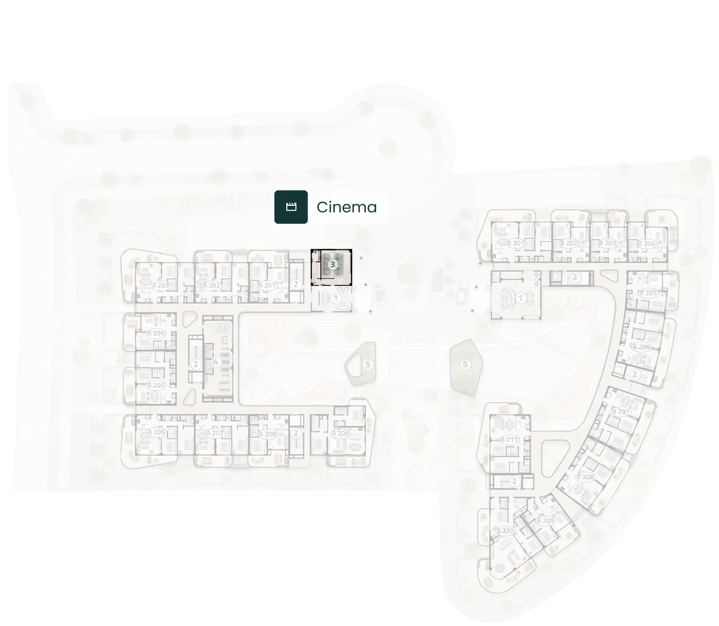 Plano del piso 2 de ELITE Cap Cana con la ubicación de la sala de cine