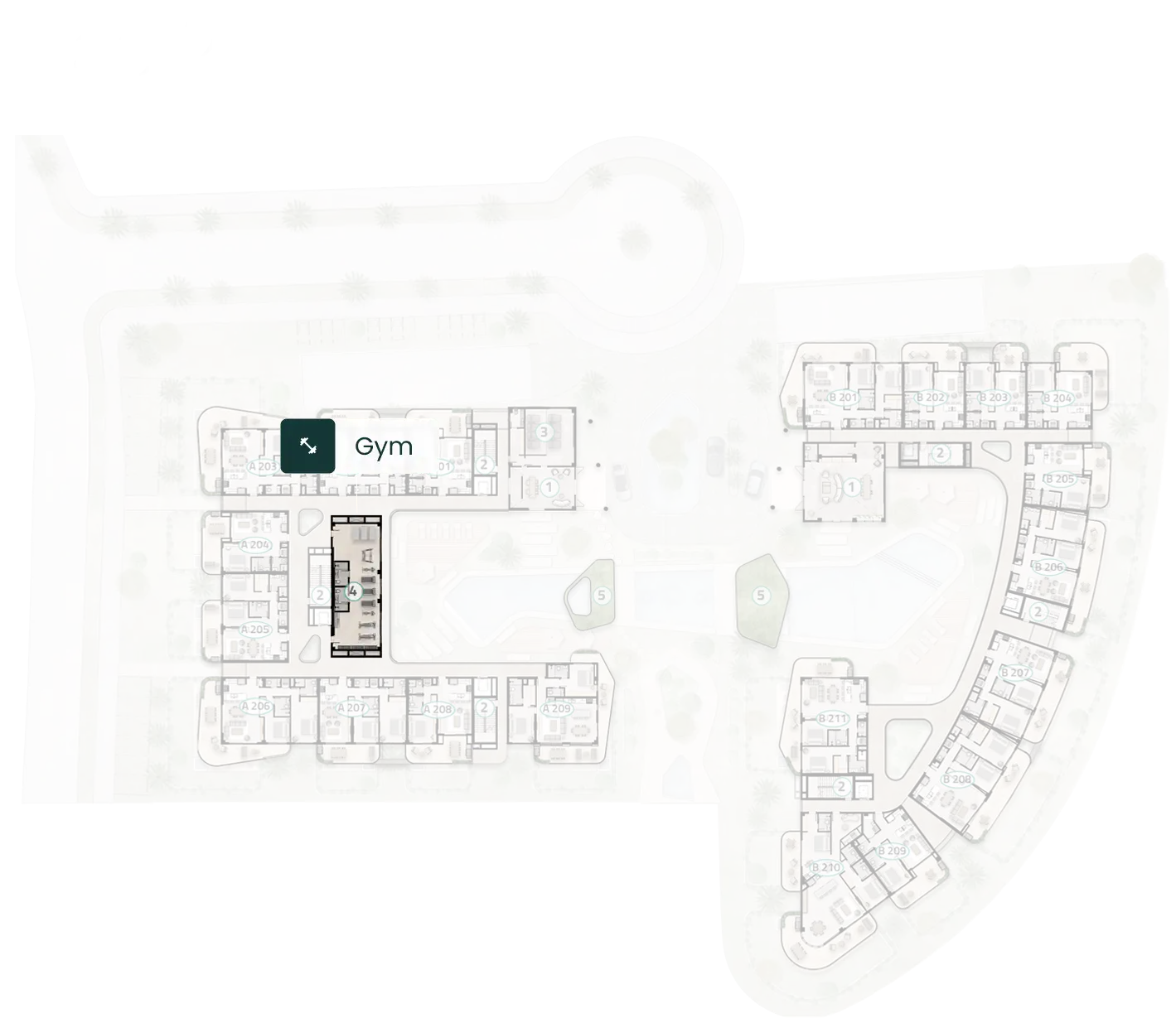 Plano del piso 2 de ELITE Cap Cana con la ubicación del gimnasio
