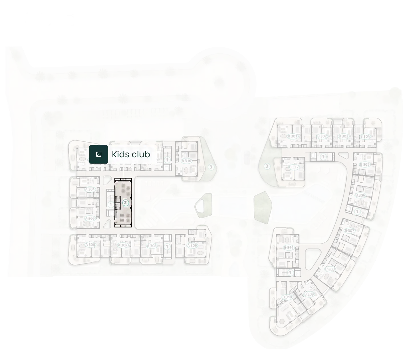 Plano del piso 3 de ELITE Cap Cana con la ubicación del kids club