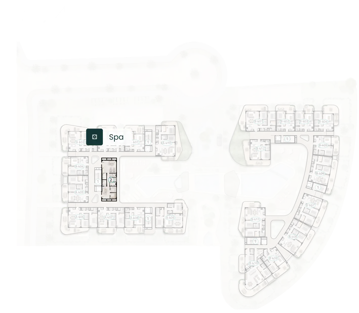 Plano del piso 4 de ELITE Cap Cana con la ubicación del spa