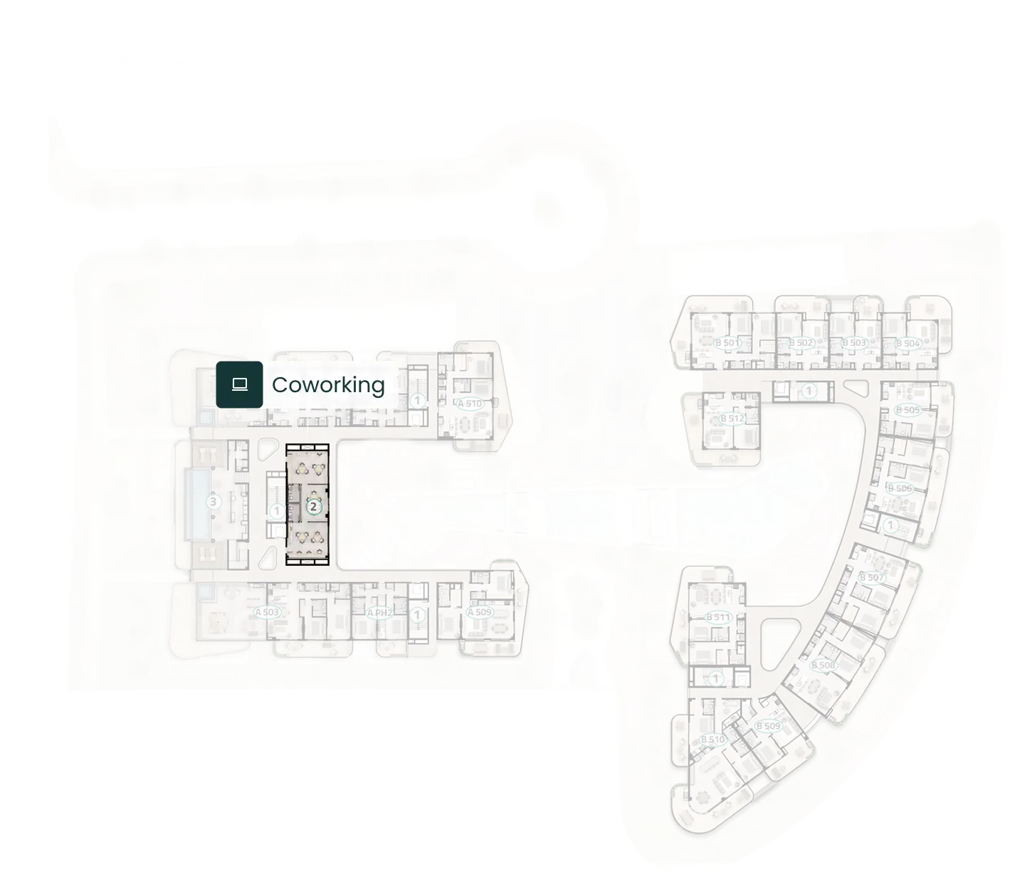 Plano del piso 5 de ELITE Cap Cana con la ubicación del coworking