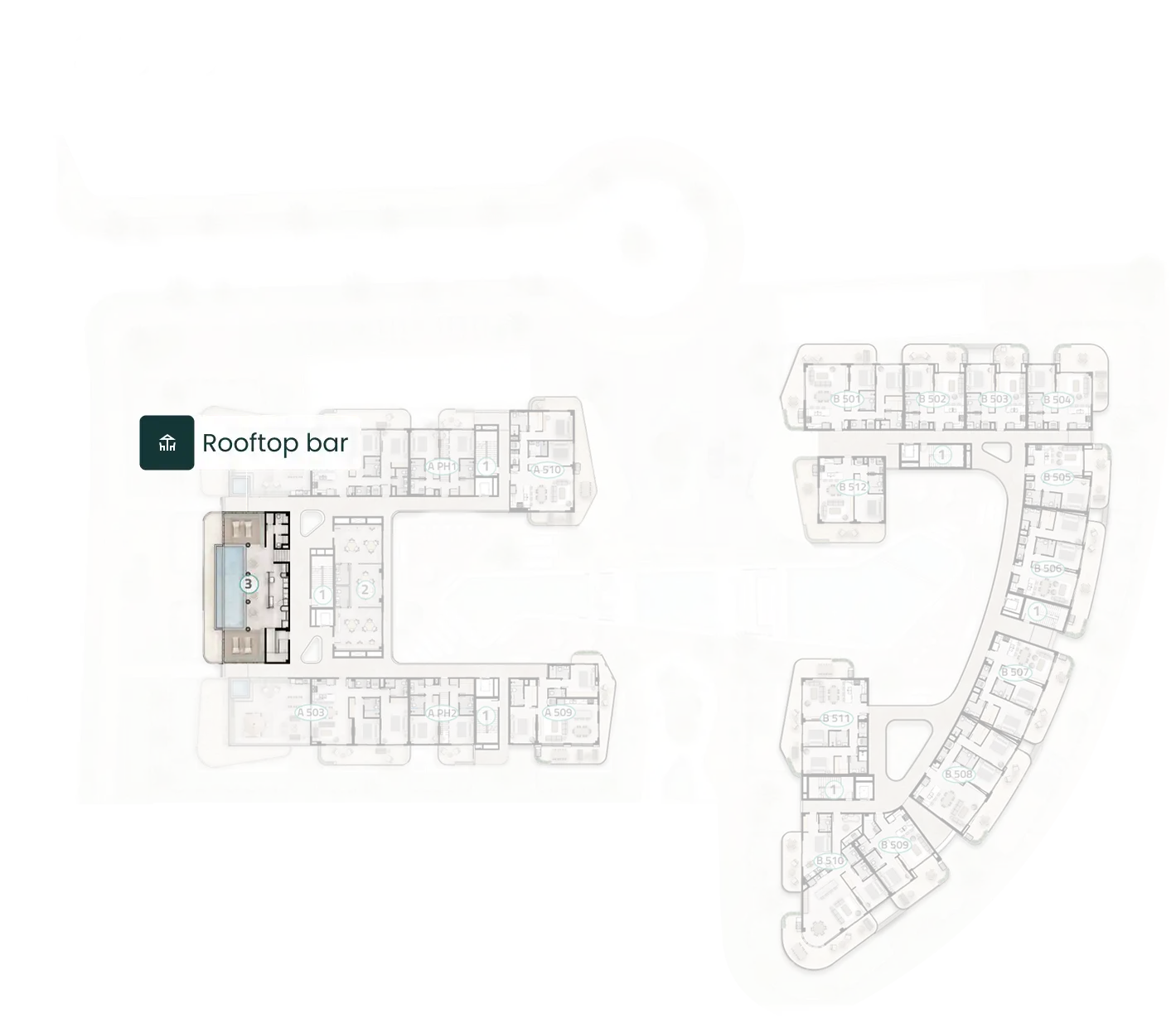 Plano del piso 5 de ELITE Cap Cana con la ubicación del rooftop bar