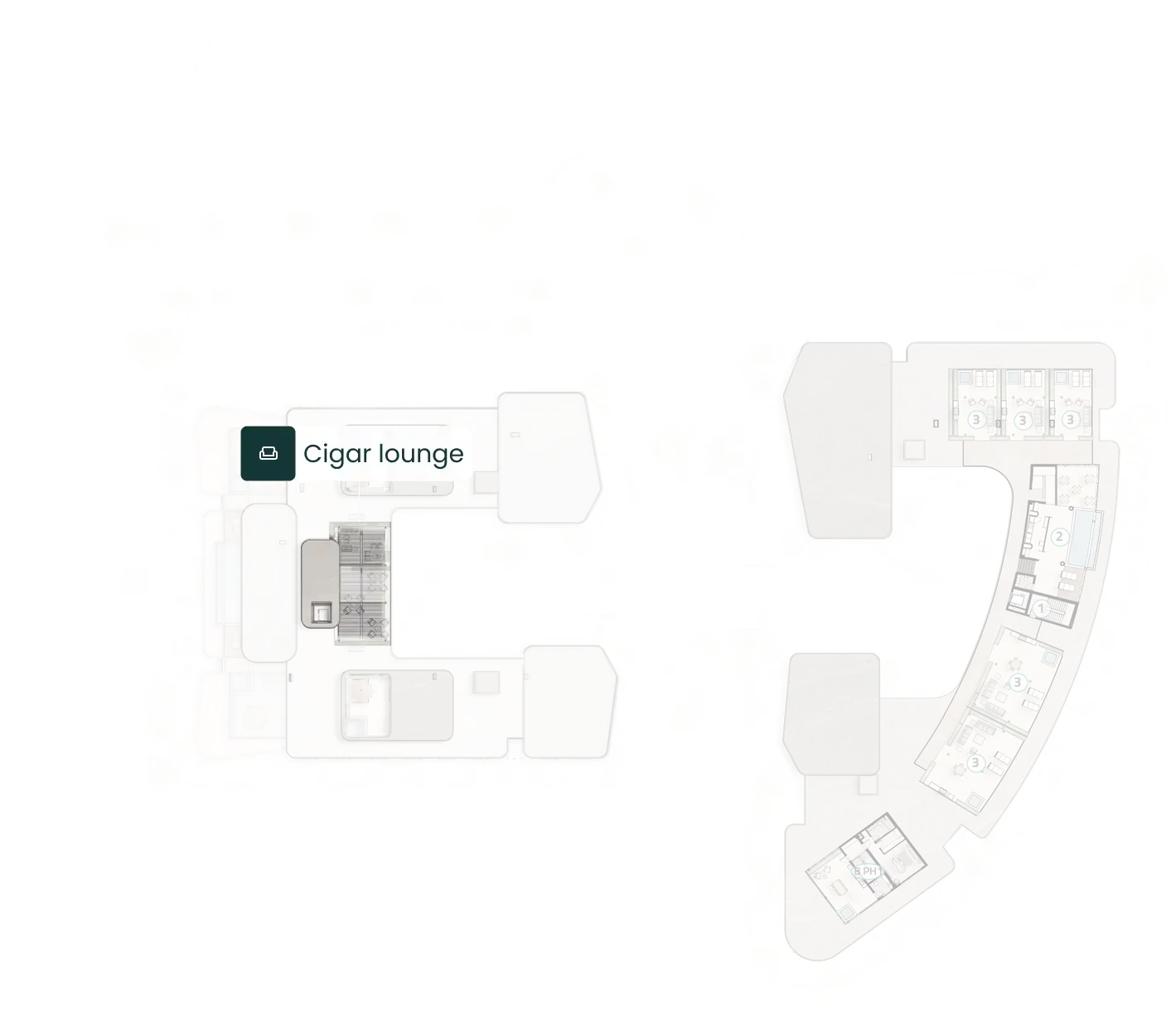 Plano del piso 7 de ELITE Cap Cana con la ubicación del cigar lounge