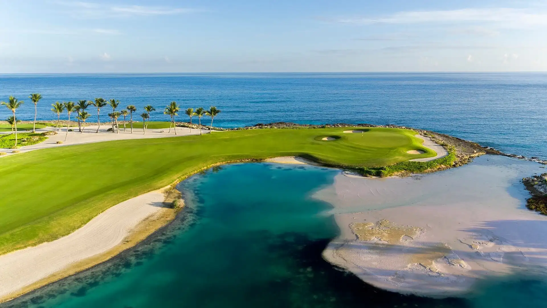 Oceanfront green at Punta Espada, a Jack Nicklaus Signature golf course in Cap Cana
